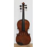 A violin, two piece back, length 353mm, interior label 'Holden's Academy of Music 48 Clevedon Street
