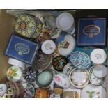 A box of mainly enamel and porcelain trinket boxes etc.