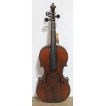 A 19th century violin, two piece back, length 361mm, with hard case.