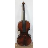 A violin, circa 1900, two piece back, length 362mm, with case.