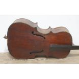 An antique cello, back length 602mm, as found.