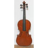 A 20th century violin, two piece back, length 361mm, with case.