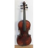 A late 19th century violin with two piece back, length 361mm, with hard case.