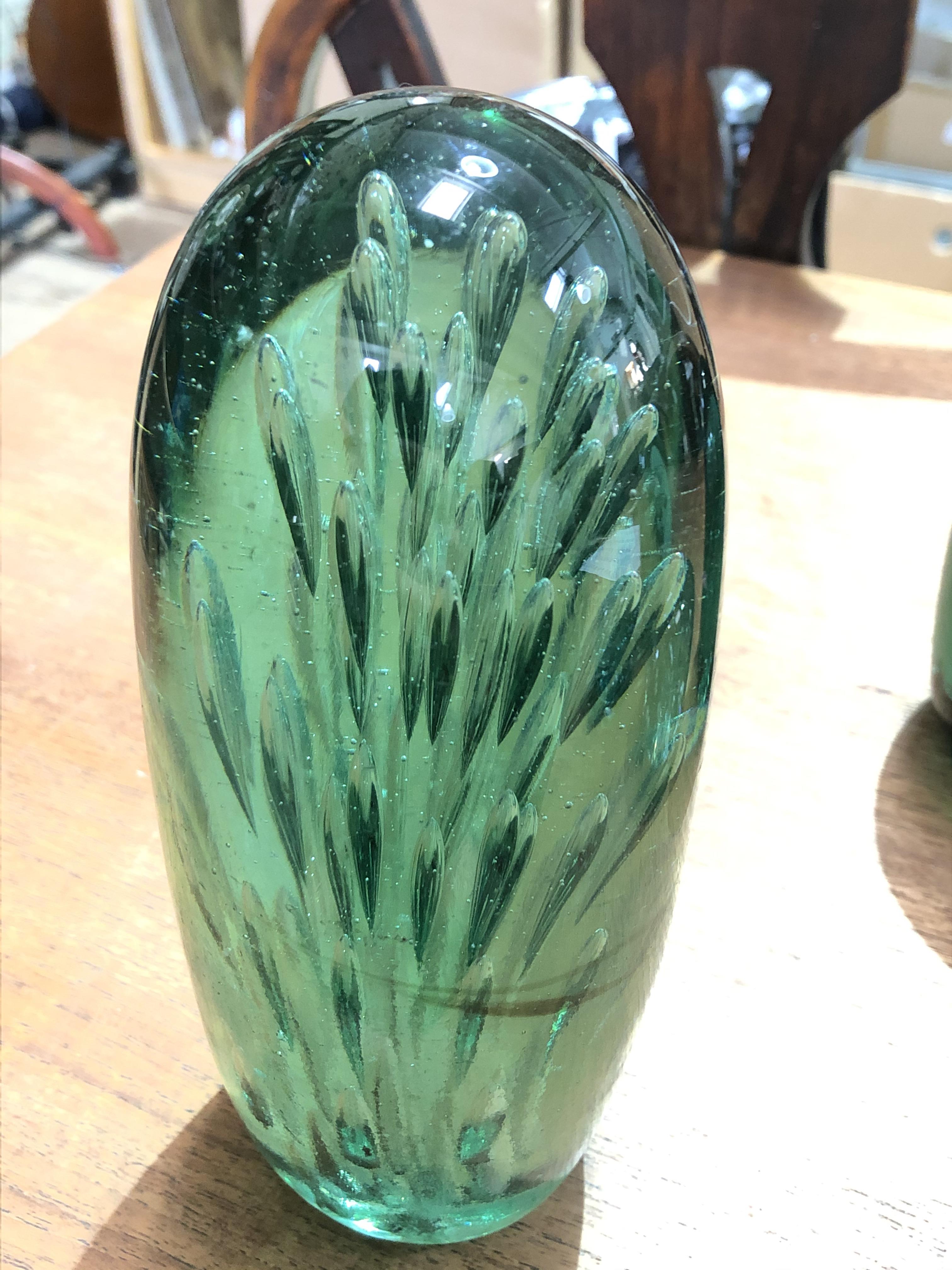 A group of four Victorian green glass dumps and one later, tallest 28cm. - Image 11 of 12