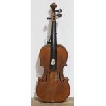 A violin, two piece back, length 357mm, with case.