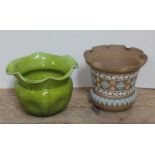 A Doulton Lambeth Silicon jardiniere and a Bretby jardiniere, heights 20cm x 18cm.