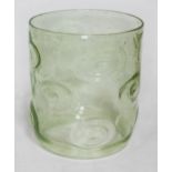 A green bubble glass lamp shade with roundels, height 15cm, fitting rim diam. 10cm.