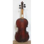 A French violin, one piece back, length 360mm, labelled 'Celebre Vosgien' and numbered 552 to