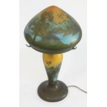 A Galle style glass table lamp, bearing 'Galle Tip' signature, height 35cm.