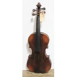 A Stainer copy violin, two piece back, length 358mm, stamped 'Stainer' below button, with wooden
