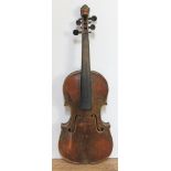 A late 19th century German violin, back length 359mm, with wooden case.