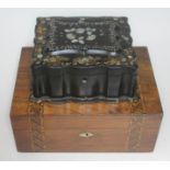 A Victorian Parquetry inlaid box and an inlaid papier mache box.