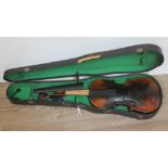 A German violin, one piece back, length 356mm, with hard case, as found.