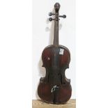 A German violin, 19th century, one piece back, length 358mm, interior inscription 'Repaired by J