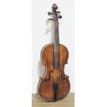 A 19th century violin, two piece back, length 361mm, with hard case.