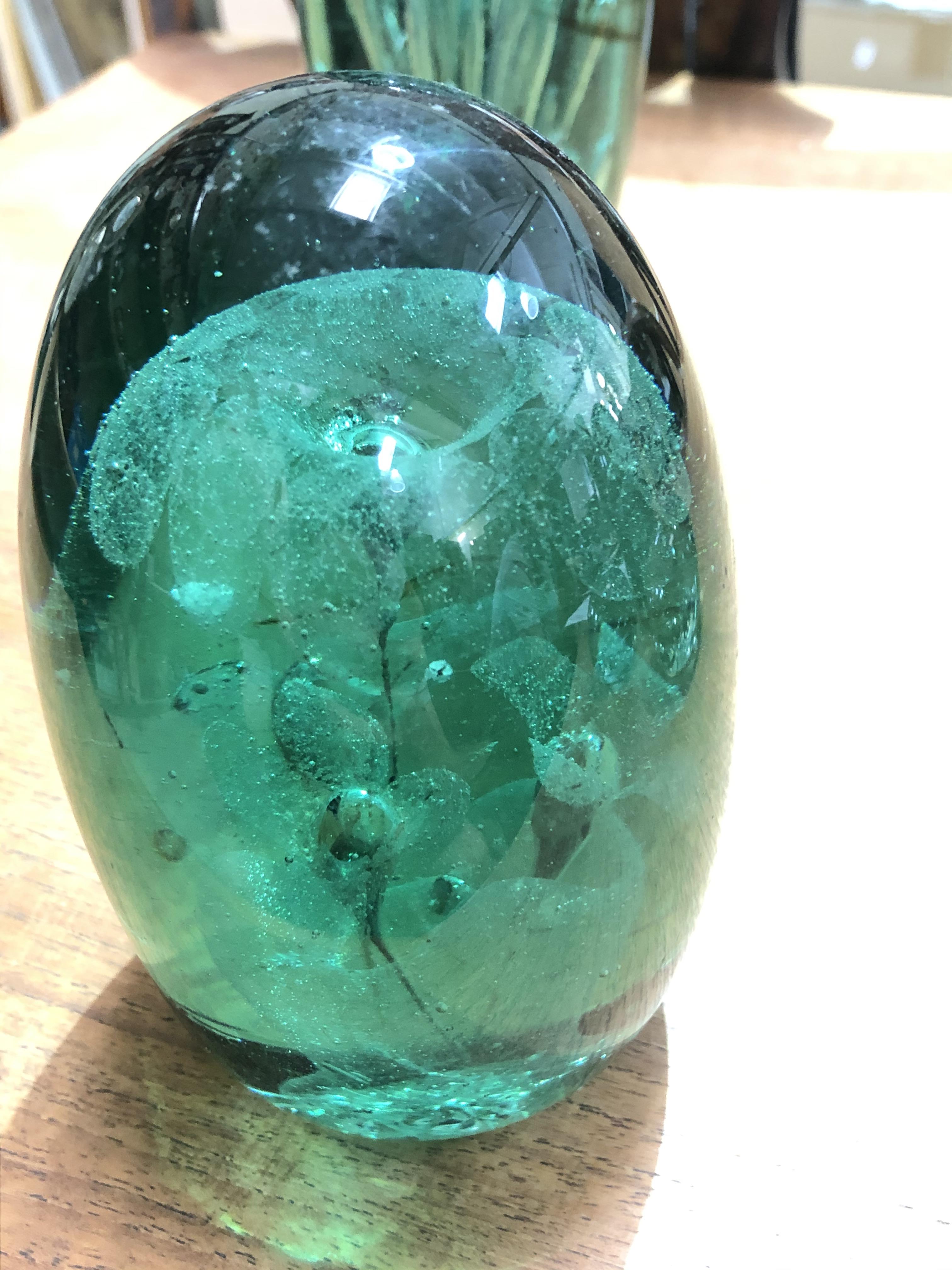 A group of four Victorian green glass dumps and one later, tallest 28cm. - Image 10 of 12