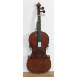 A 19th century violin, back length 357mm, with hard case.