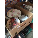 2 boxes of misc ceramics, glassware, pottery, plates, mugs, etc.