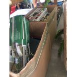 2 large boxes containing various Xmas lights, a paper shredder, a radio, household items, tile