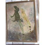 20th century school, pair of lizards, oil on canvas, 70cm x 96cm, signed lower right 'Murray', retro