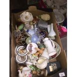 A box of ceramics and glass including glass floats