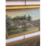 An early 20th century school, country cottages scene, oil on board, unsigned, 35cm x 52cm, framed