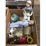 A box of mixed pottery, Nao, etc