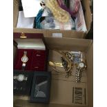 Two boxes of costume jewellery and watches