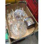 Edinburgh crystal ship's decanter and a quantity of branded whisky glasses