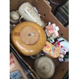 A box of pottery and ornaments.