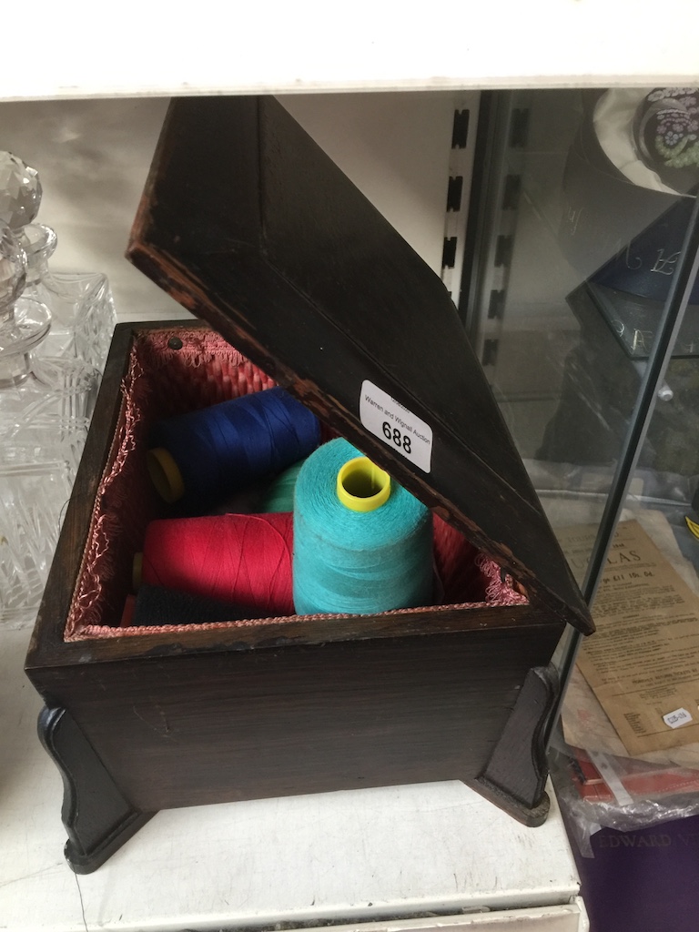 Wooden box with cotton reels