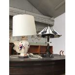 A Masons pottery table lamp together with a Tiffany style modern table lamp