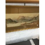 Early 20th century school, Lakes and mountains landscape watercolour, unsigned, 20cm x 48cm,