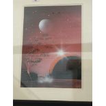 A futuristic air brushed picture, indistincly monogrammed lower right, 42cm x 30cm, framed and