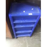 A blue plastic storage cabinet