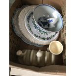 A small box of pottery including Lurpak, etc