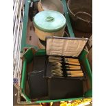A box of kitchenalia and cutlery boxes