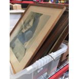 A box of mixed pictures including signed print after W. Heaton Cooper, etc