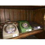 2 vintage telephones and a vintage Adler 816 AD calculator.