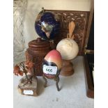 A Gemstone globe, hardstone items and wood carvings Catalogue only, live bidding available via our