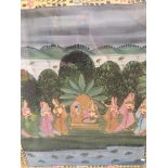 A large Indian painting on silk, 101cm x 86cm, framed and glazed. Catalogue only, live bidding