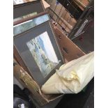 A box of prints and some cased plated spoons Catalogue only, live bidding available via our website.