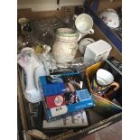 A box of ceramics and glass including Bunnykins and Wedgwood Catalogue only, live bidding