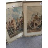 H. Brooks Seaton? pair of European street scene watercolours titled 'Boppart' & 'Bayonne', both