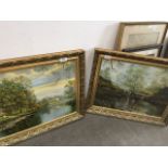 N. J. Baldwin, a pair of river landscapes oil on board, monogrammed lower right, 37cm x 50cm each,