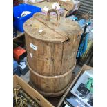 A wooden barrel. Catalogue only, live bidding available via our website. If you require P&P please