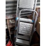 Two pairs of aluminium ladders and a pair of wooden step ladders Catalogue only, live bidding