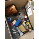 A box of items inc. toy cars. Catalogue only, live bidding available via our website. If you require