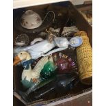 A box of ceramics and glass including Minton, and a doorstop Catalogue only, live bidding