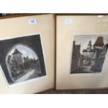 A pair of European market town scene coloured engravings, indistinctly signed and titled in